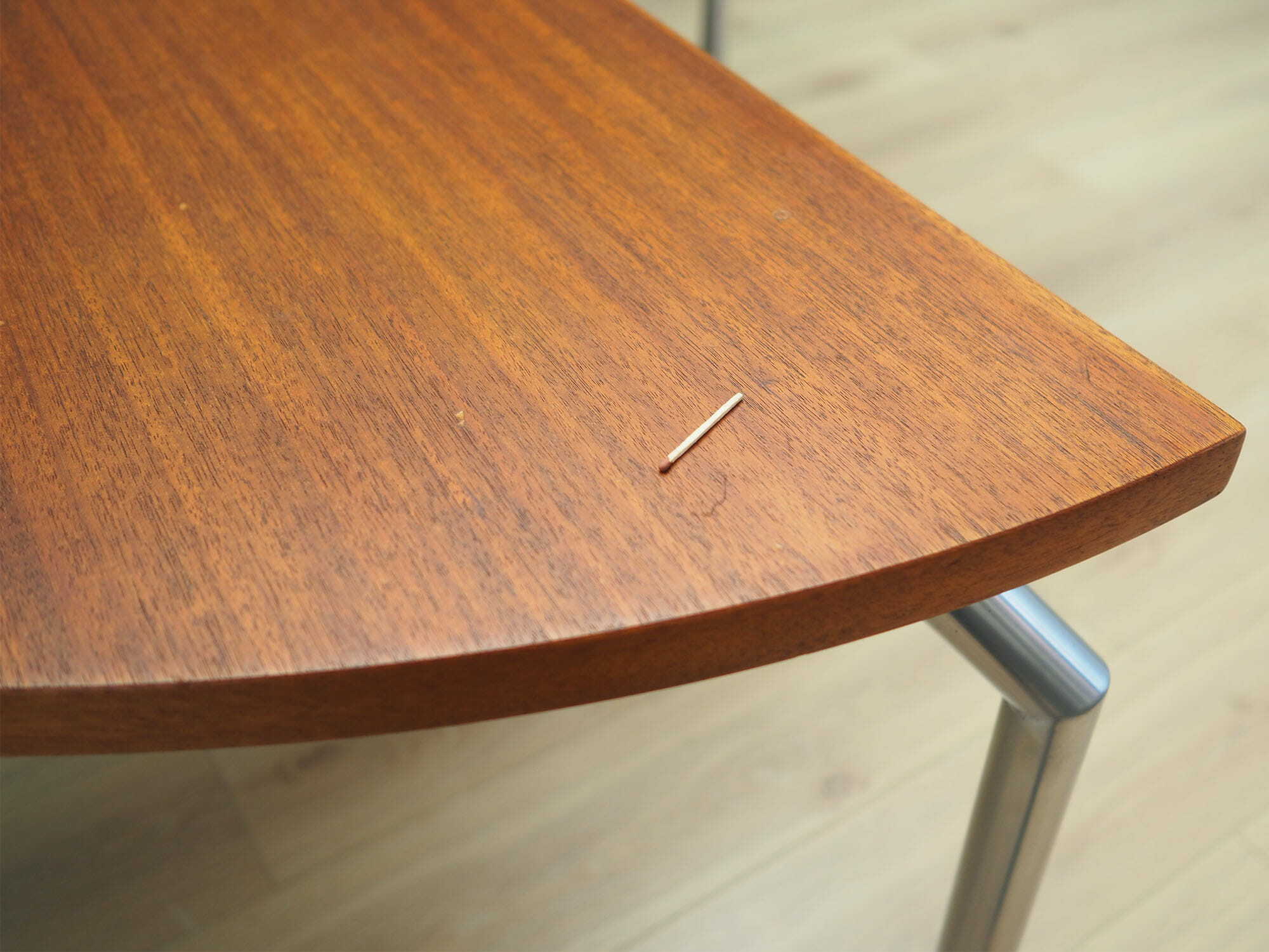 Vintage table, half-round, teak wood, metal, brown, 1970s 9