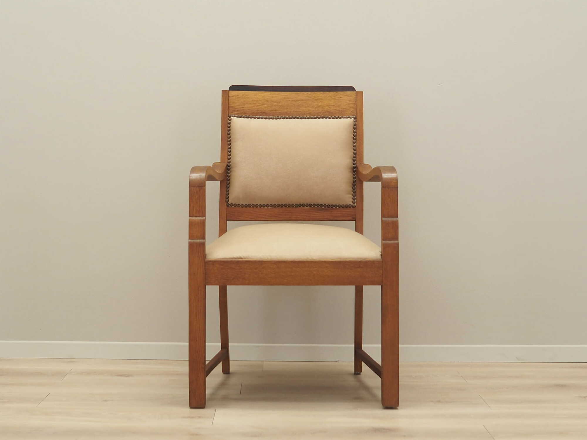Vintage Armchair Oak Velvet Brown 1950s 1