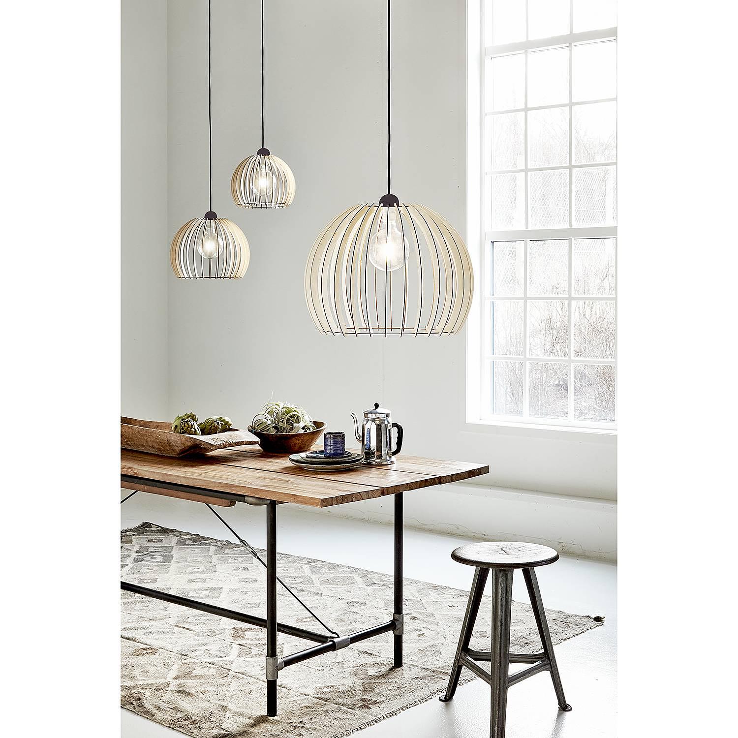 Chino Pendelleuchte Massivholz Metall 1-Flammig Natur Ø 25cm 3