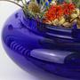 Vintage Kugel Blumenvase Glas Blau 1990er Jahre 2