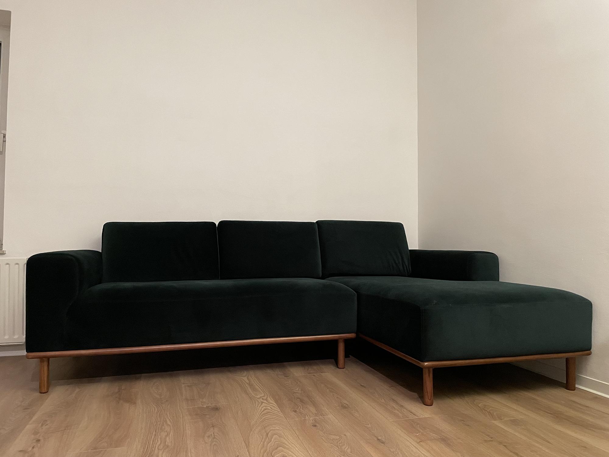 Sofa 3-Sitzer Récamiere Rechts Samt Grün 5