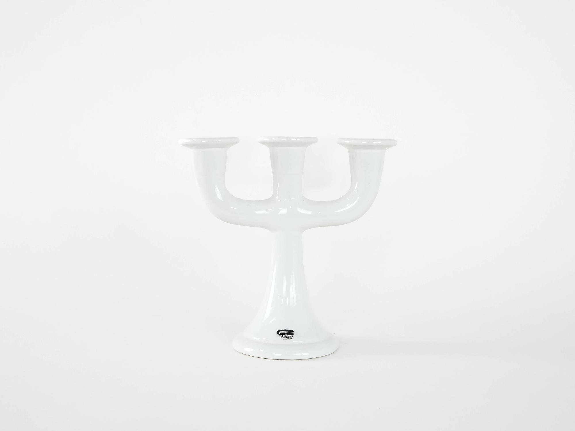 Candlestick Ceramic White 1970s 2