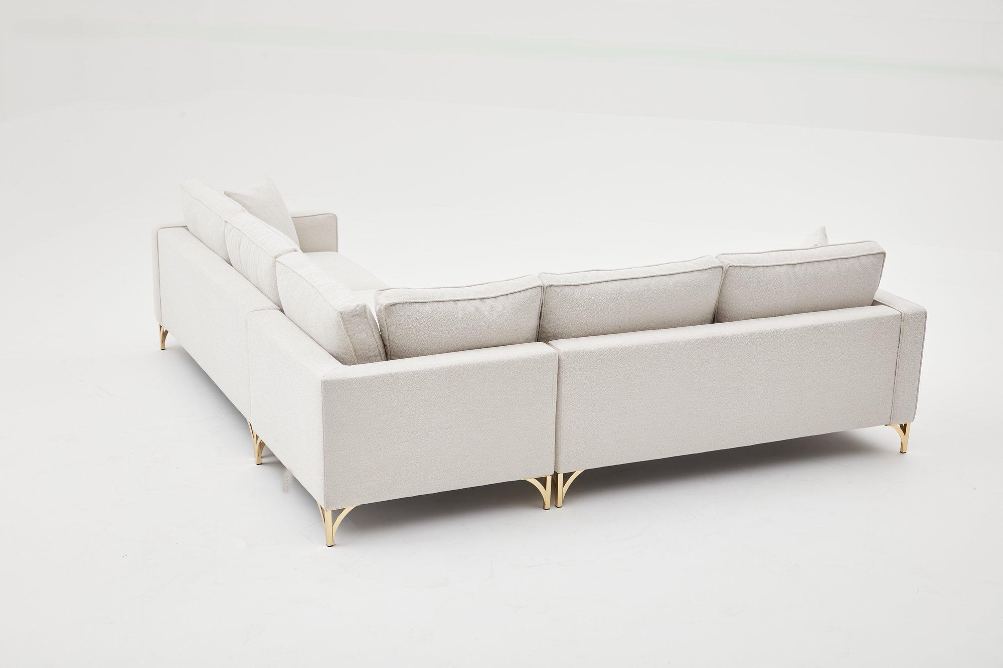 Lima Ecksofa 4-Sitzer Creme mit goldenen Beinen 2