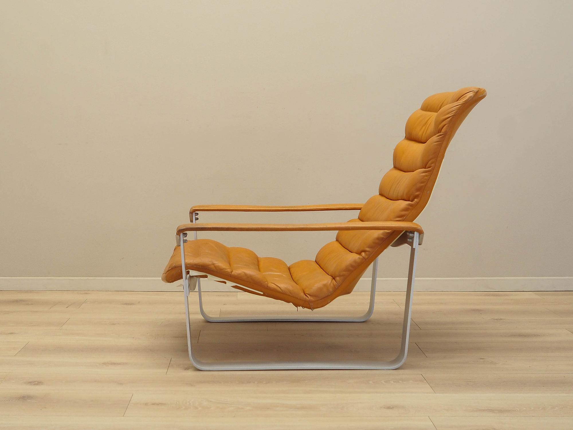 Lounge Chair Metal Leather Orange 1960s 3
