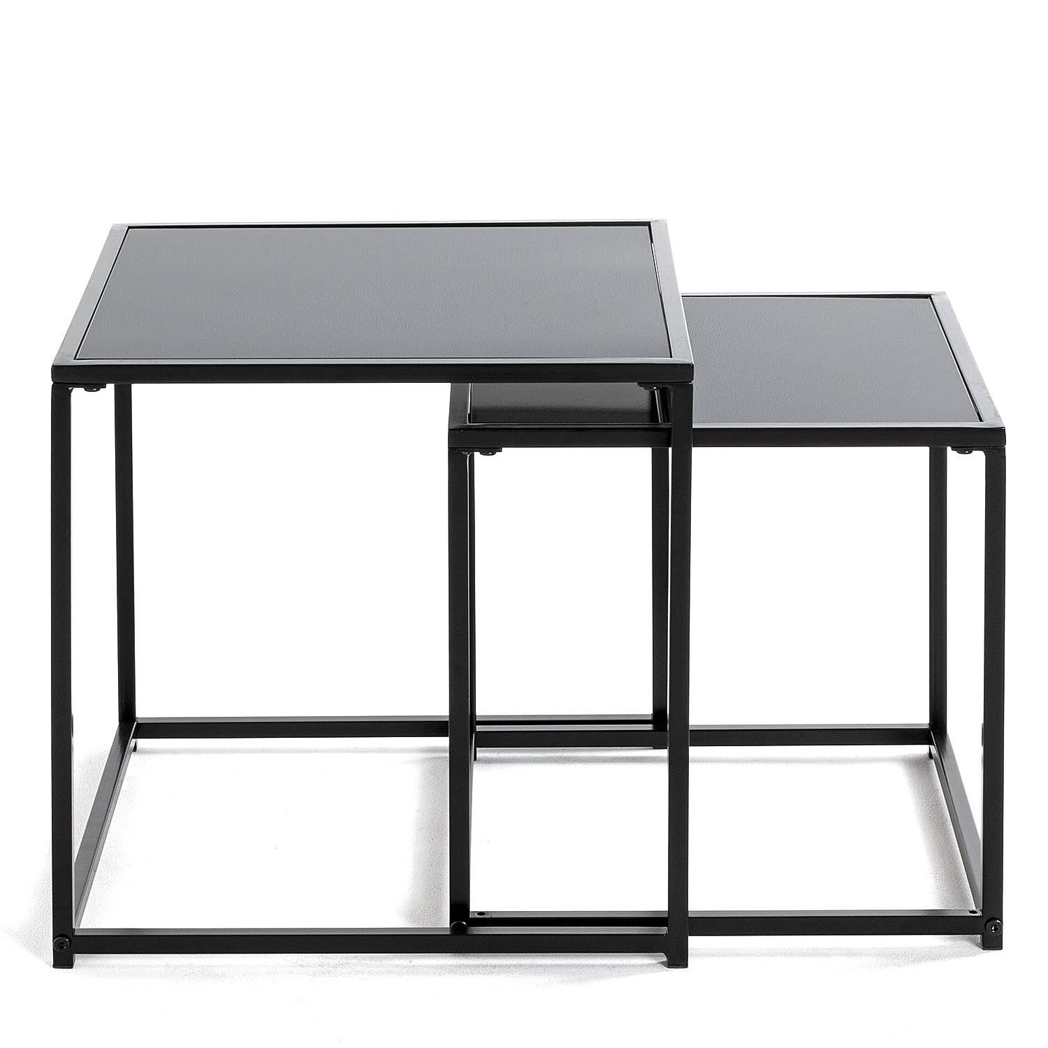 2x Cerney Beistelltisch-Set Glas Metall Schwarz 1