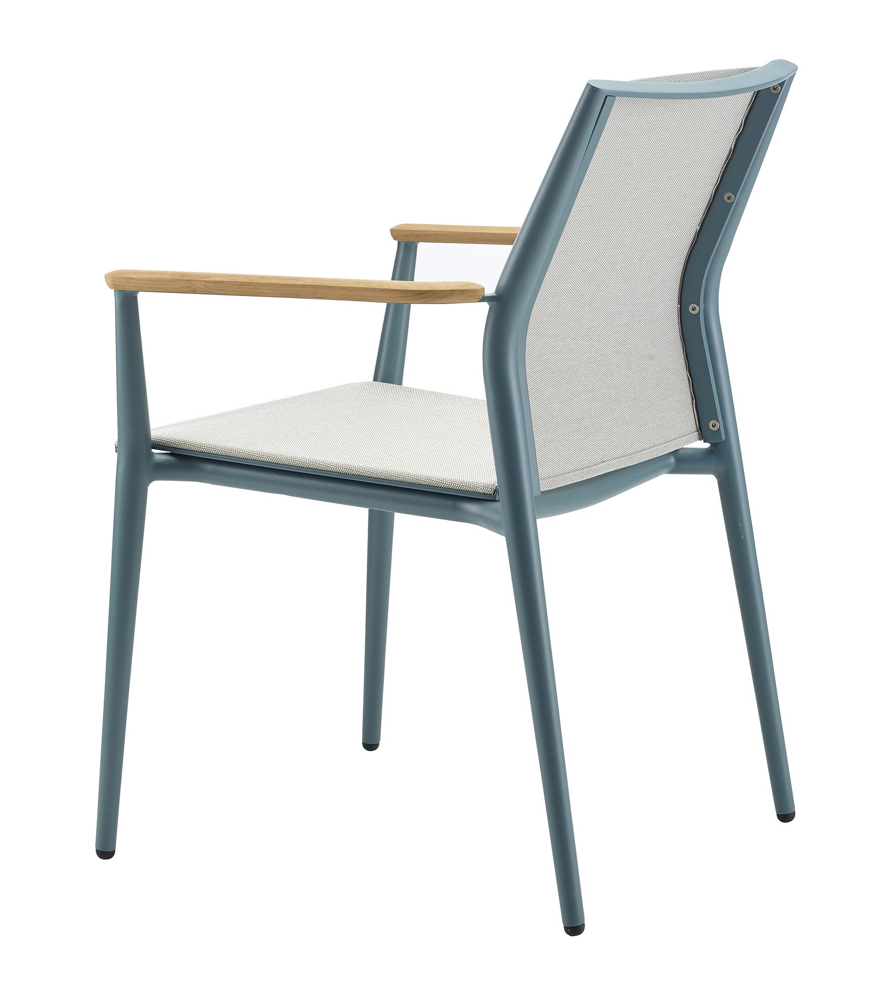 Carla Stuhl Stapelbar Aluminium mit Teak-Armlehne Petrol 1