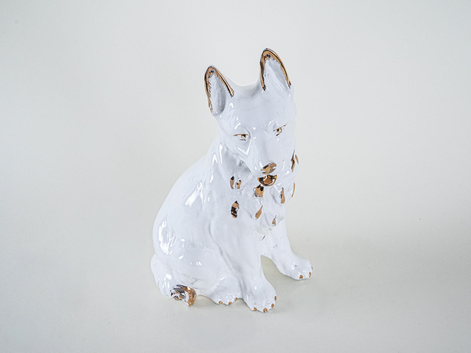 Hundefigur Porzellan Weiß 1960er Jahre 5