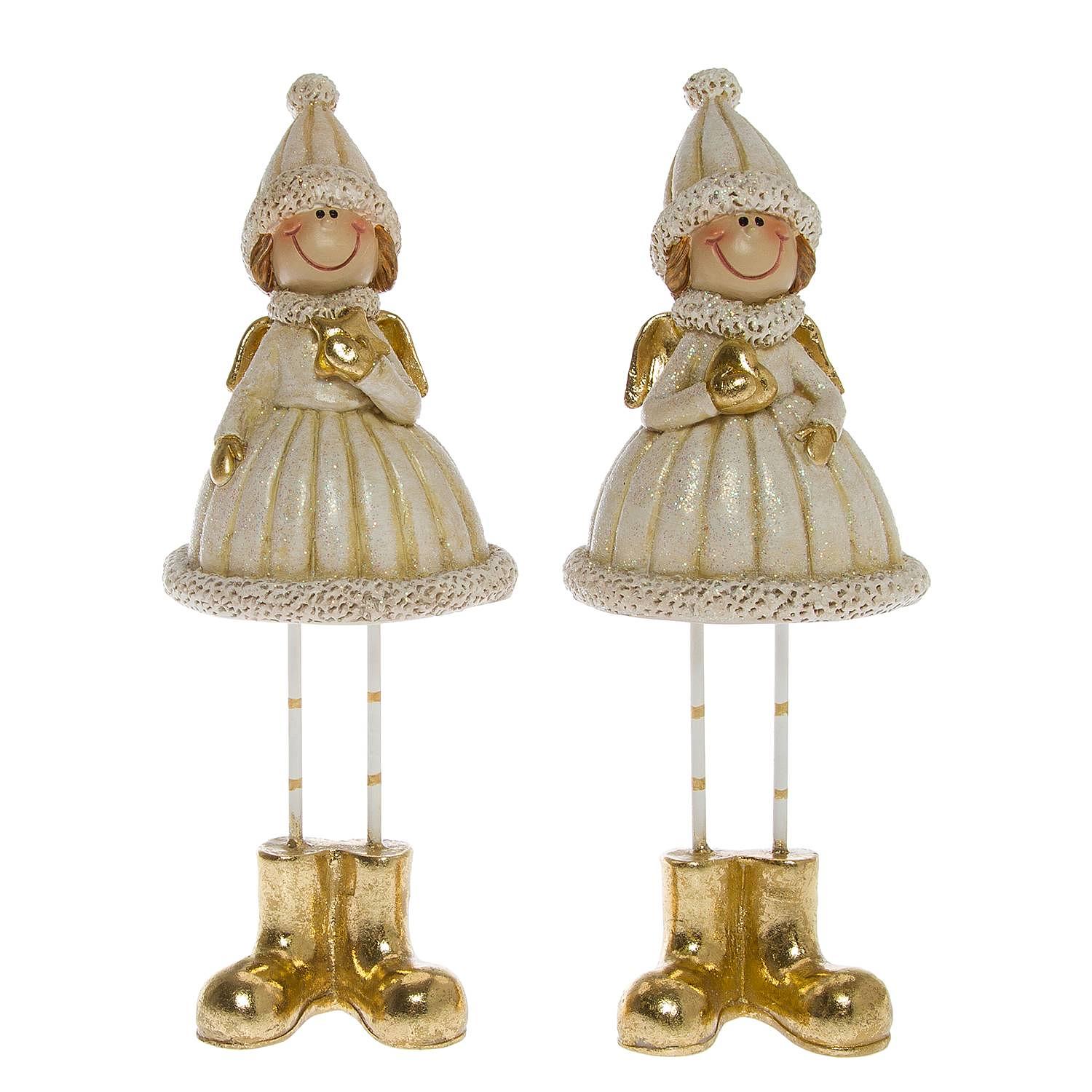 Dekofigur Winterkinder (2-teilig) Polyresin Creme / Gold 0
