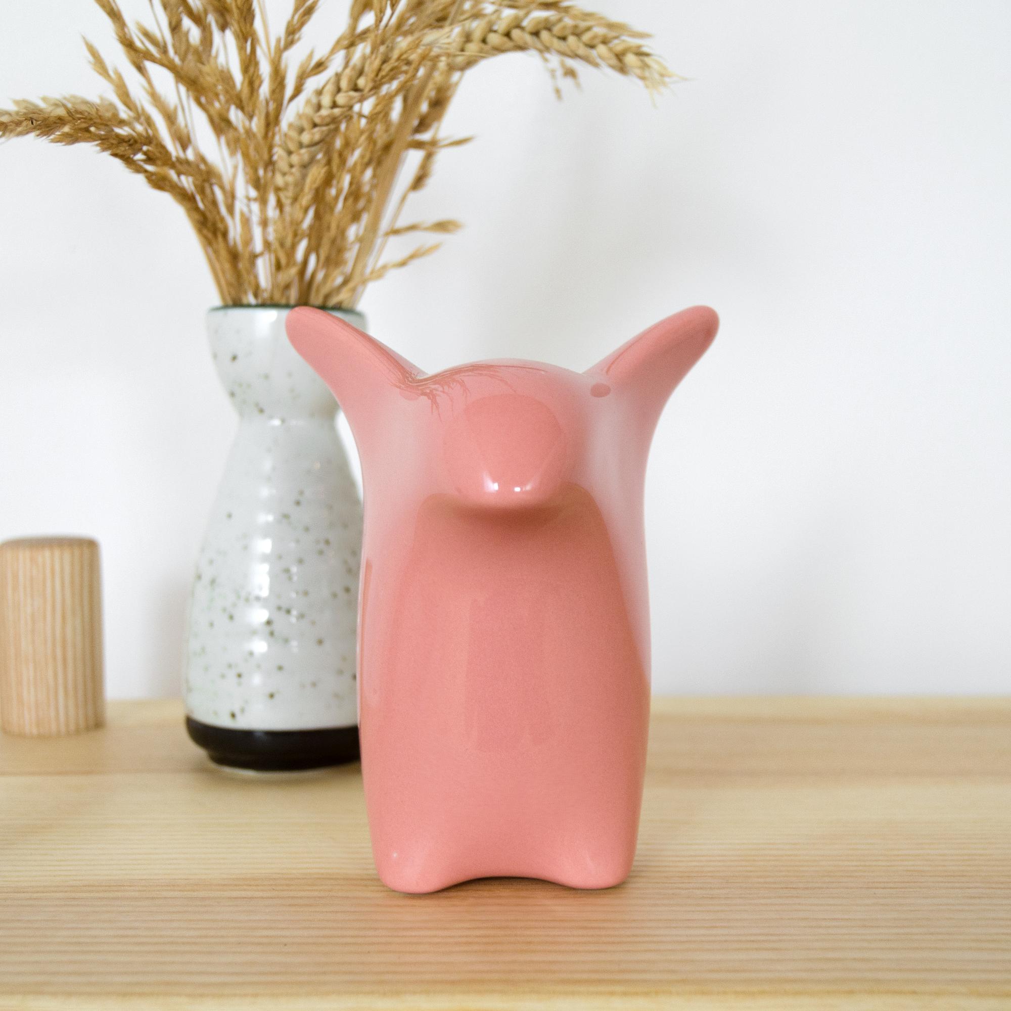 Curious Penguin Decorative Figure Porcelain Salmon Pink 1