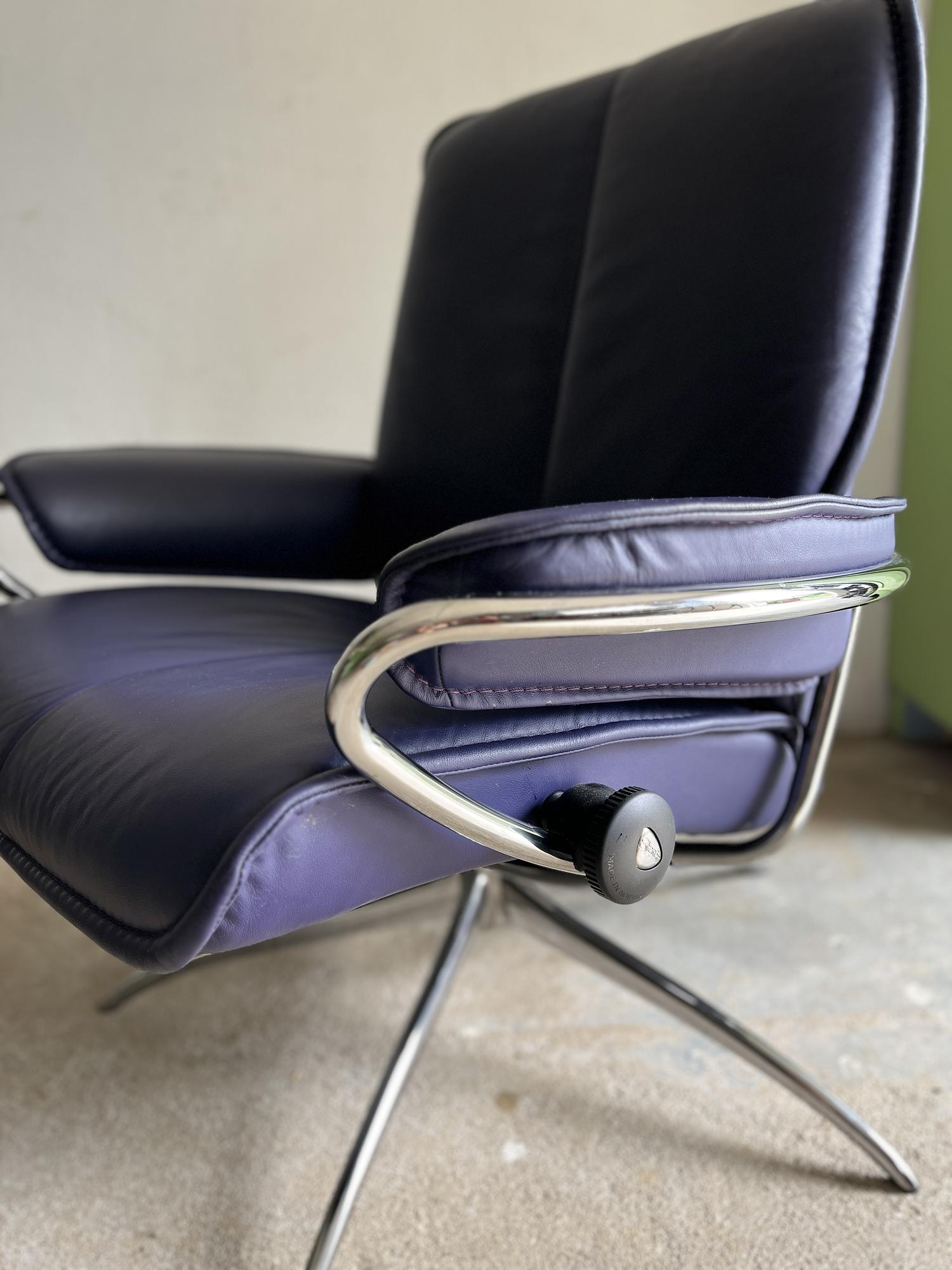 Drehstuhl mit Armlehnen Leder Blau 0