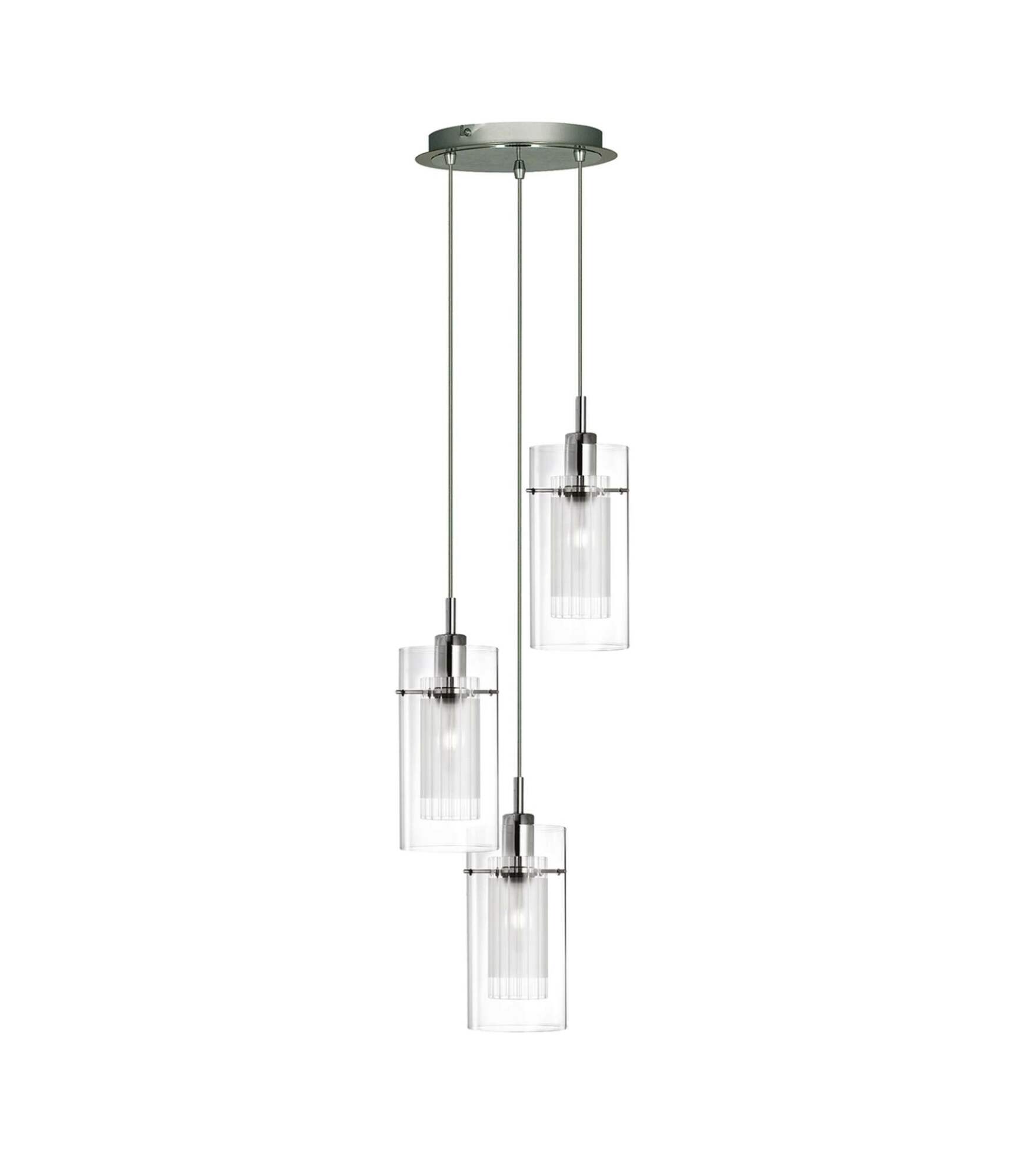 Pendant lamp Duo II Clear glass / Steel 3-light 1