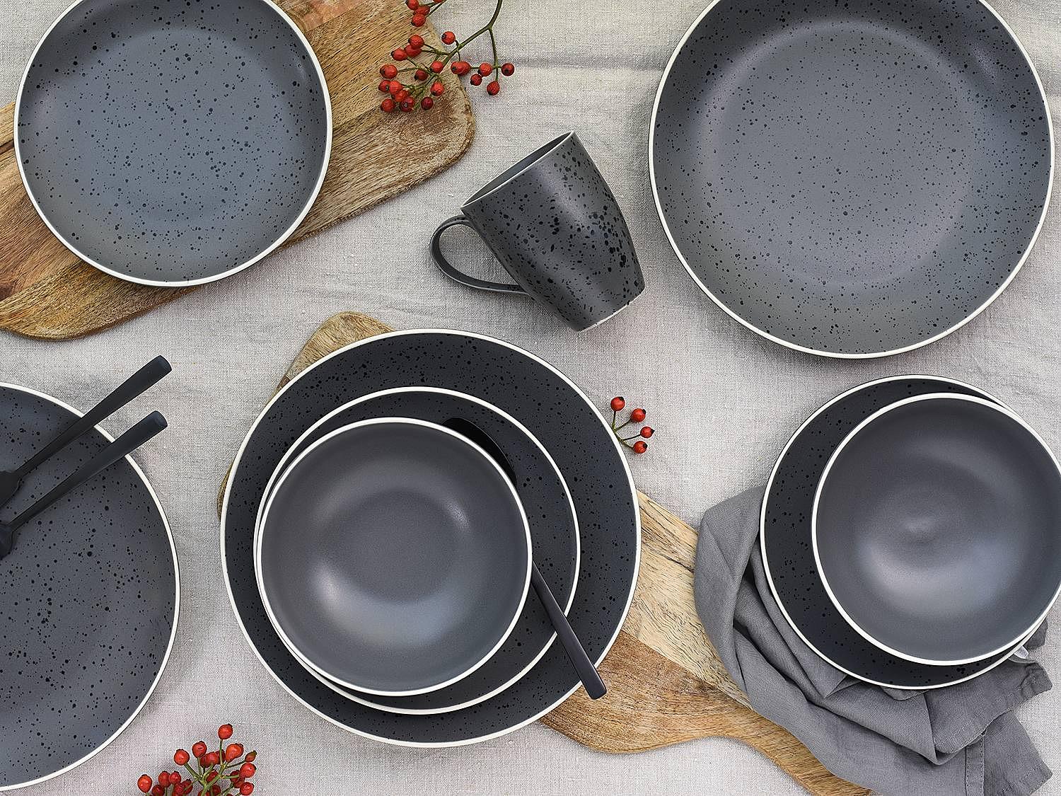 Kombiservice INDUSTRIAL CHIC 16er Set Steingut Schwarz 3