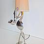 Vintage Tischlampe Edelstahl mit Stoffschirm Metall 3
