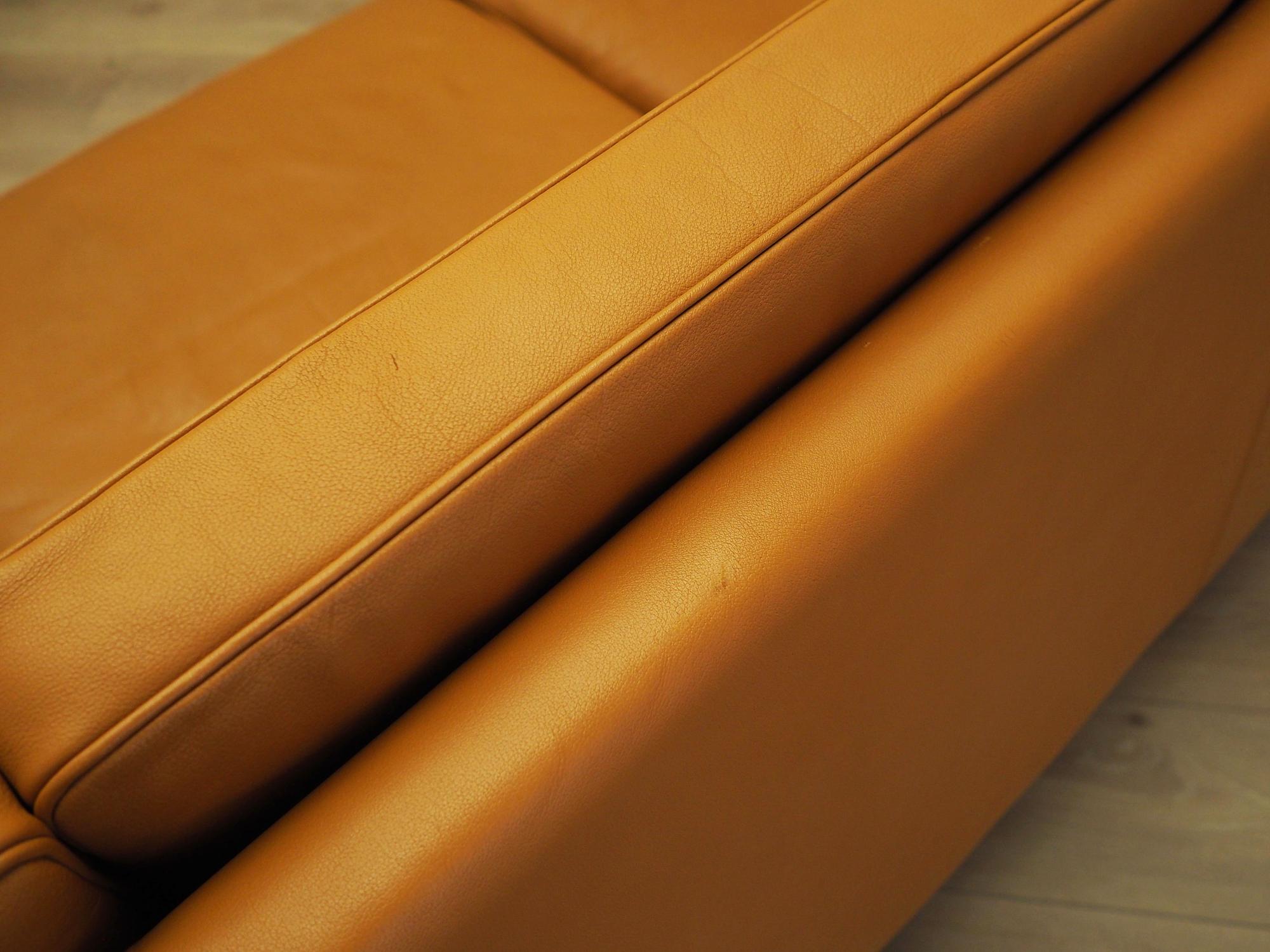 Sofa Leder Orange 1970er Jahre 6