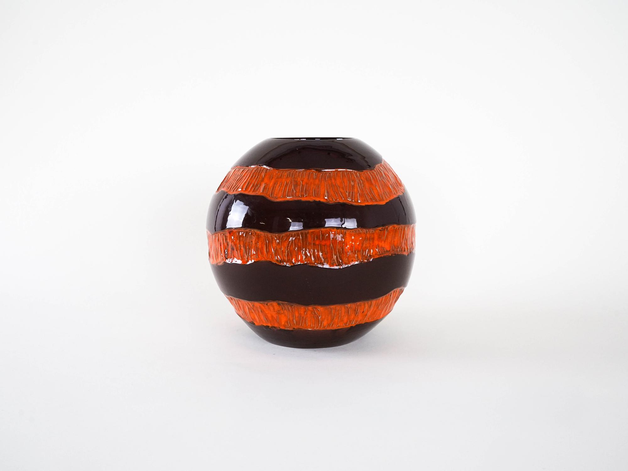 Keramikvase Schwarz Rot 1960er Jahre 2