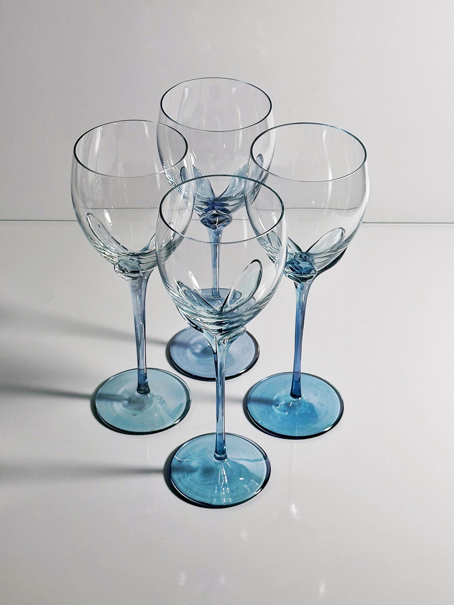 4x Vintage Weinglas Kristall Blau 1980er Jahre 1