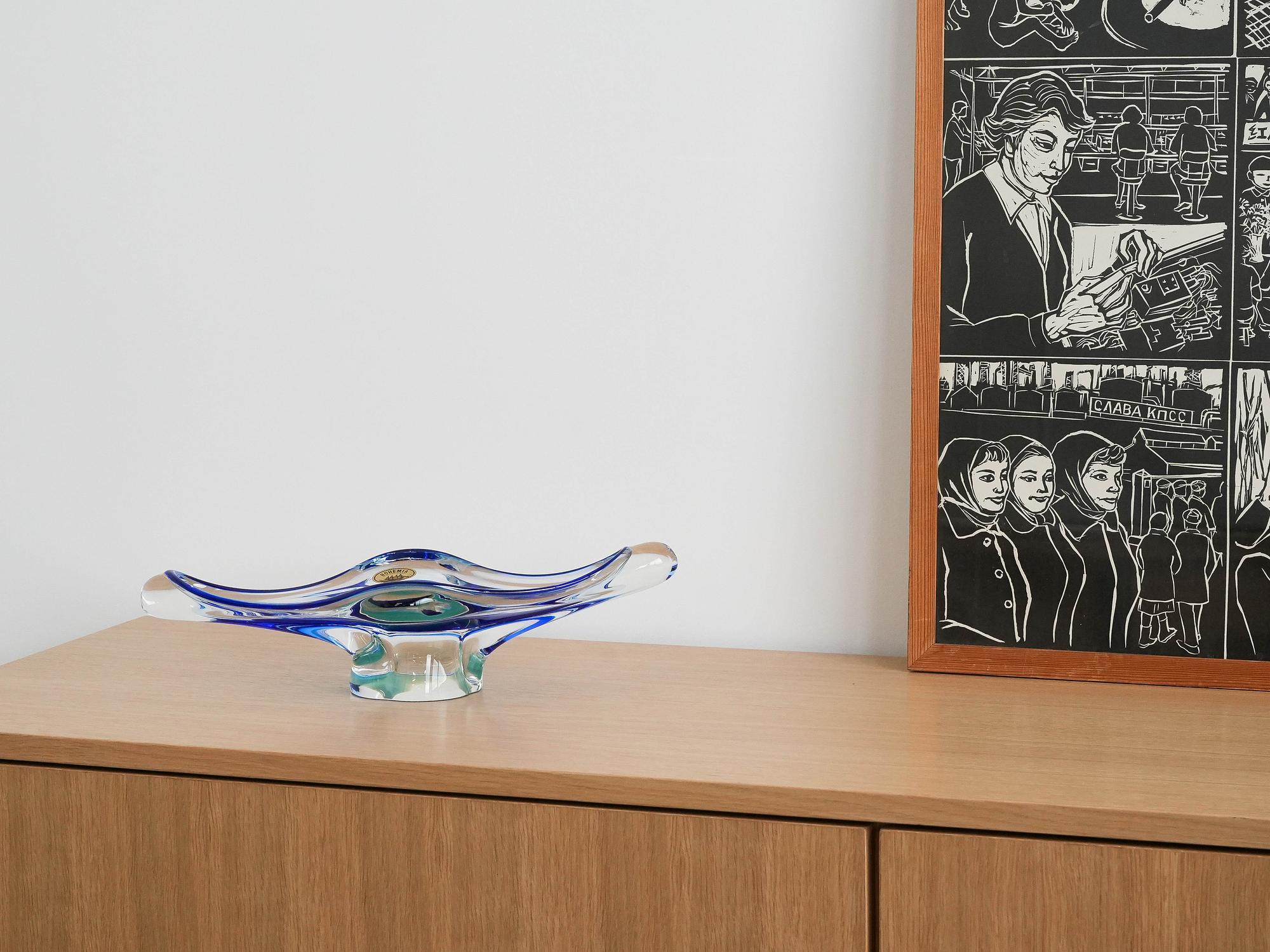 Bohemian Plate Blue Transparent 1970s 1