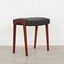 Vintage stool Teak wood Leather Black 1970s 3