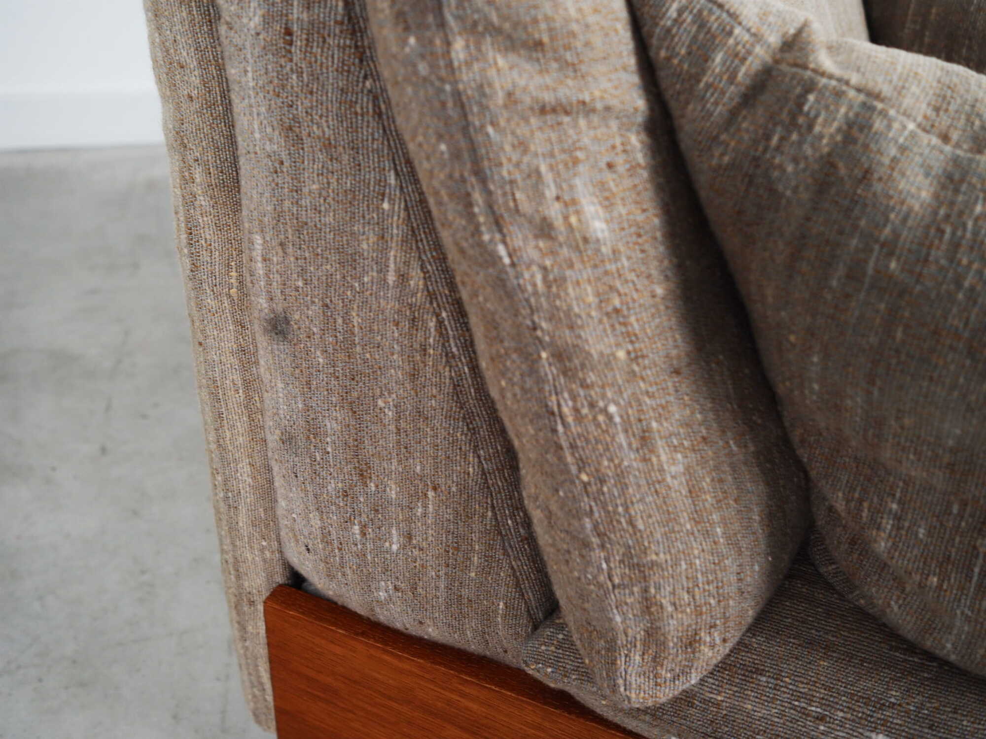 Vintage Sofa 3-Seater Teak Wood Textile Grey 1970s 6
