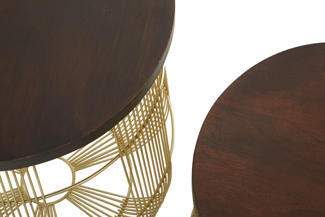 2x Agra Tavolino rotondo in legno di mango e ottone 2