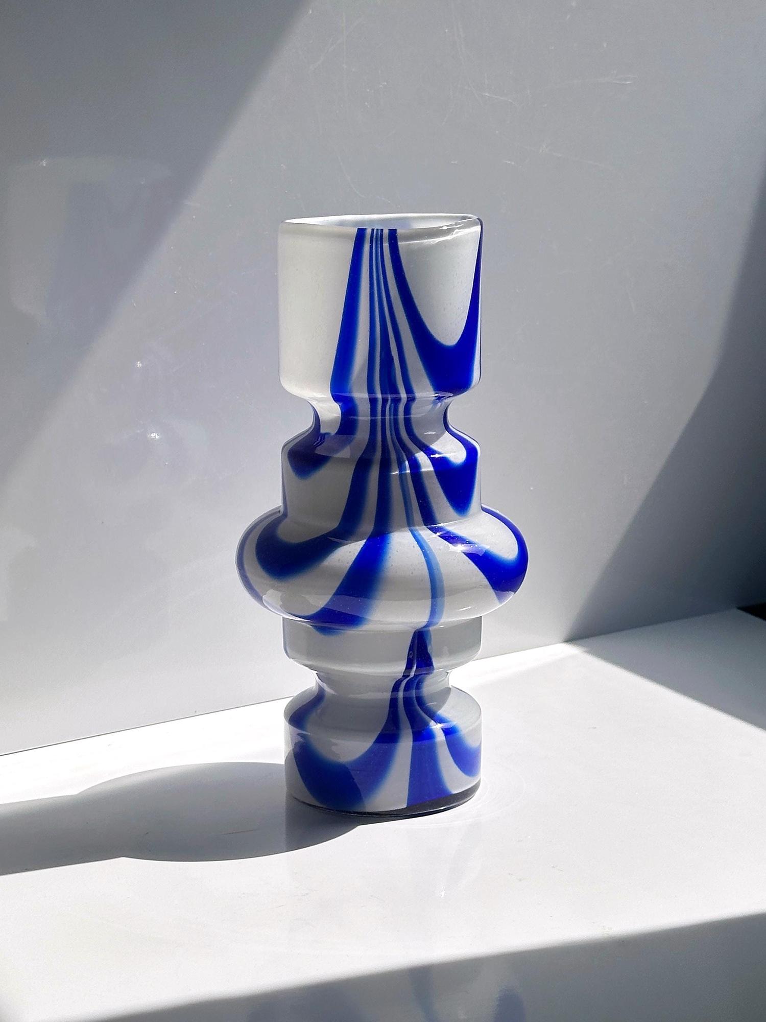Vintage Carlo Moretti Vase Blau Weiß 1970er Jahre 0