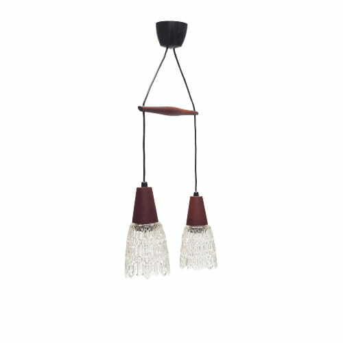 Vintage pendant lamp glass wood brown 1970s 0
