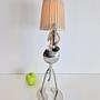 Vintage Tischlampe Edelstahl mit Stoffschirm Metall 4