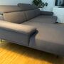 Sofa Récamiere Links mit Hocker Webstoff Metall Grau 3