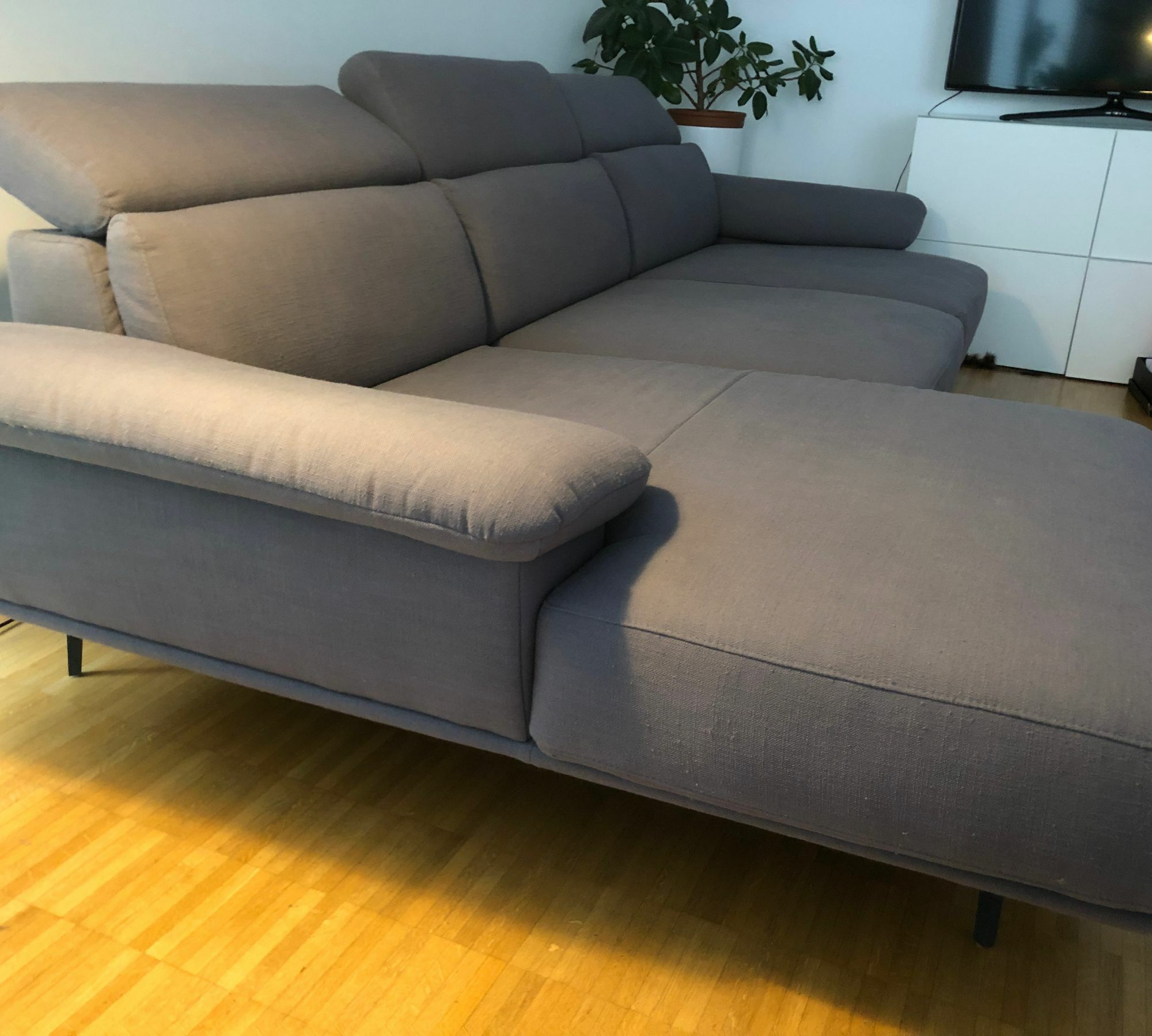 Sofa Récamiere Links mit Hocker Webstoff Metall Grau 3