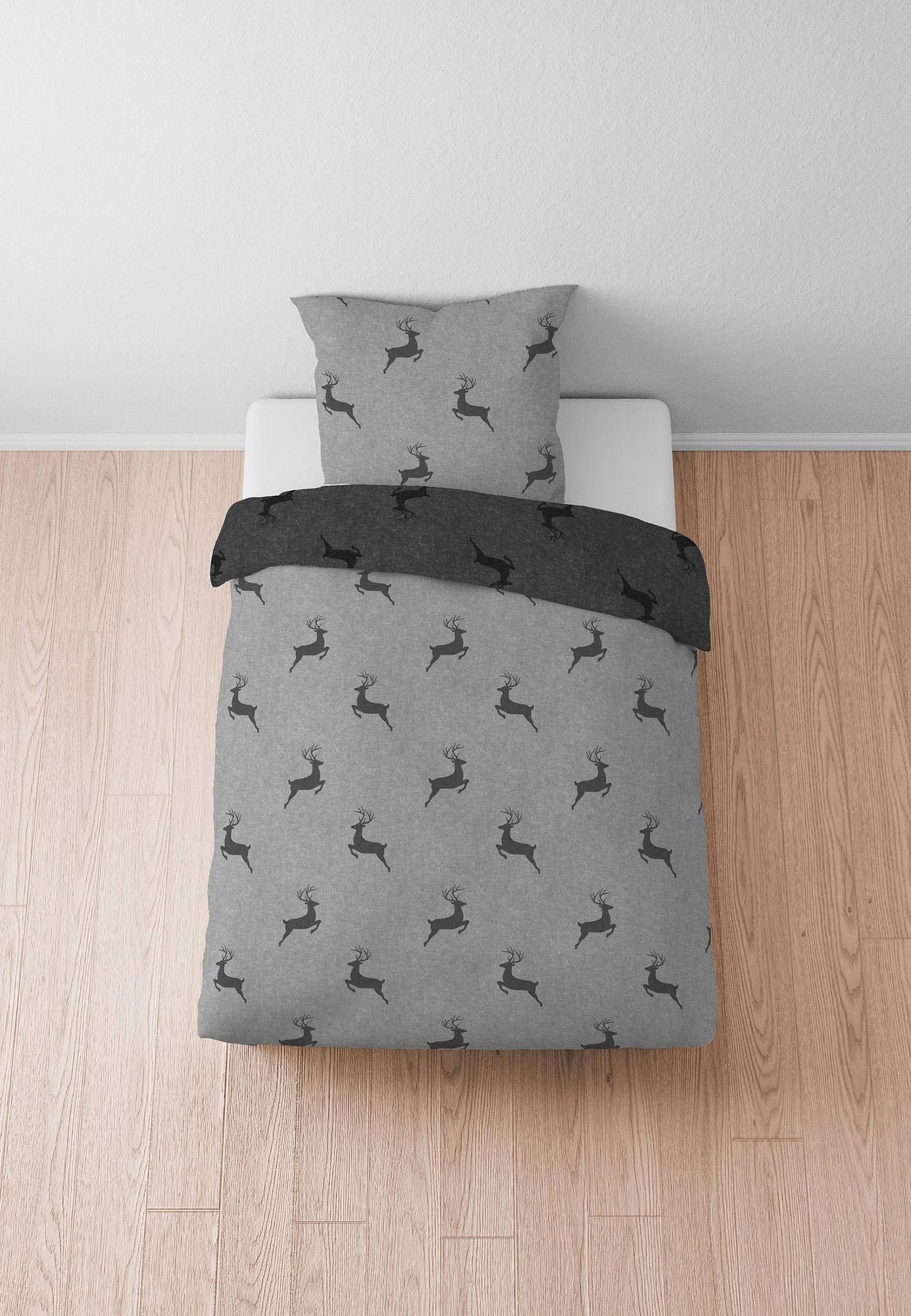 Rosin Bettwäsche-Set Melange-Flanell Grau 135x200cm 2
