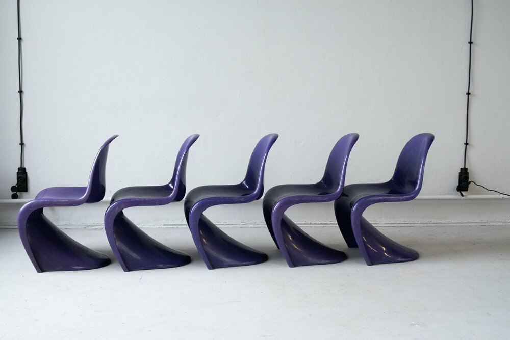 5x Vintage Verner Panton Stuhl Kunststoff Violett 8