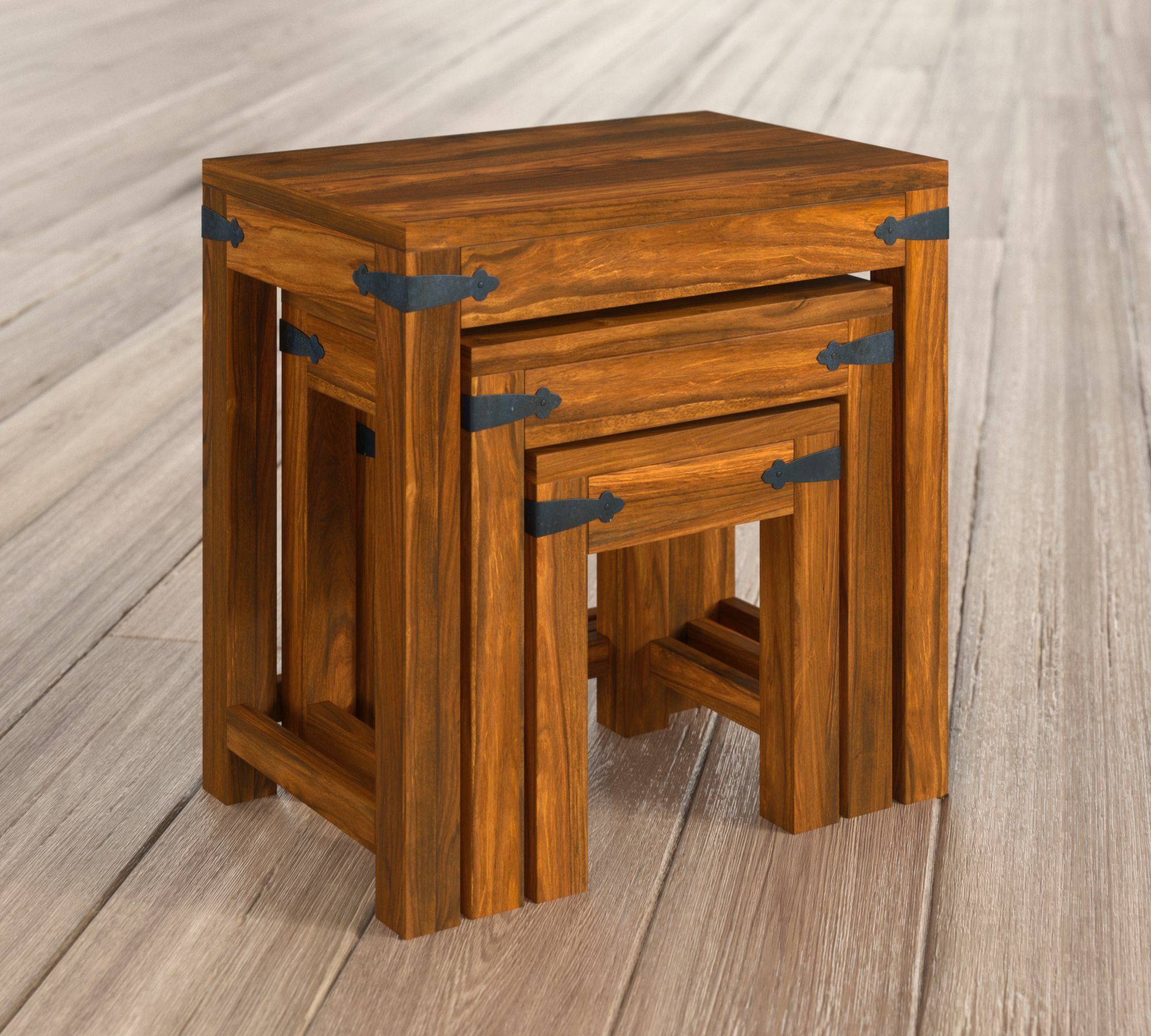 Handgefertigte Nesting Tische 3-Teilig Massivholz 0