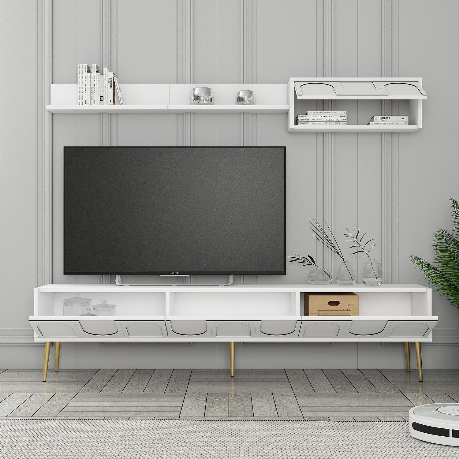 Lyon 2 TV cabinet wood veneer White Gold 2
