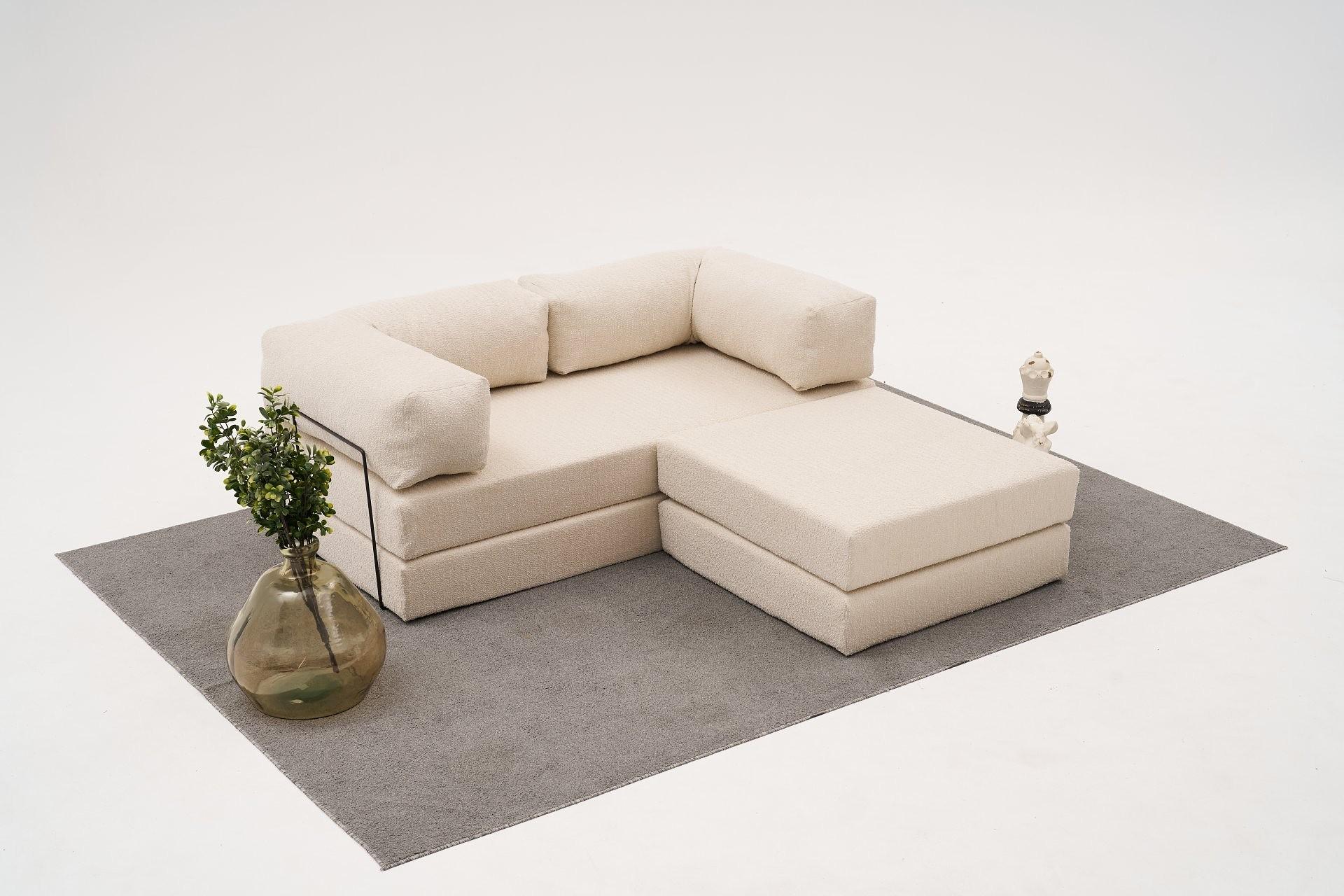 Comfort Schlafsofa 2-Sitzer mit Hocker Creme 0