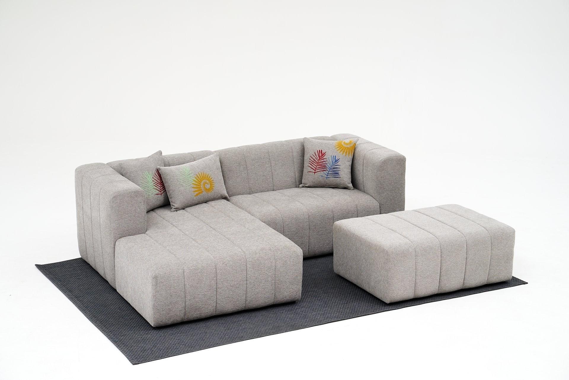 Beyza Sofa Récamiere Links mit Hocker Hellgrau 2