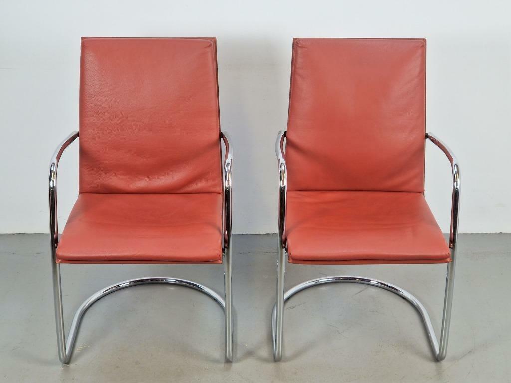 2x Vintage Mateo Grassi Mizar Stühle Chrom Leder Braun  2