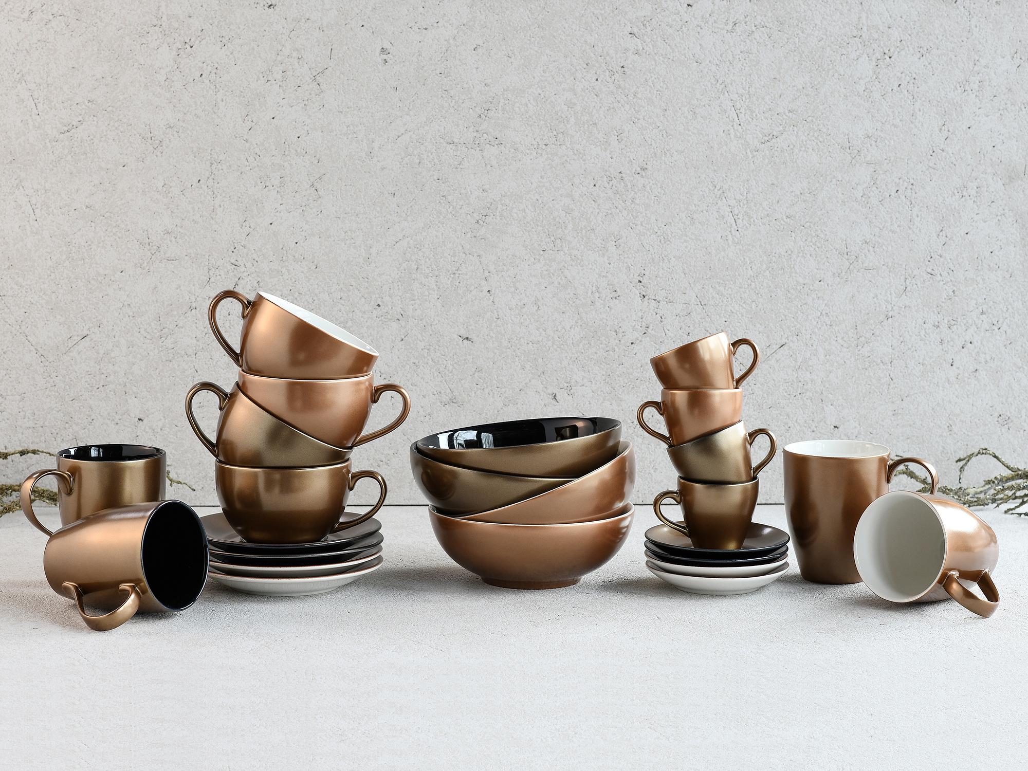 12-Teilig Golden Days Cappuccinotassen-Set Steinzeug Schwarz 3