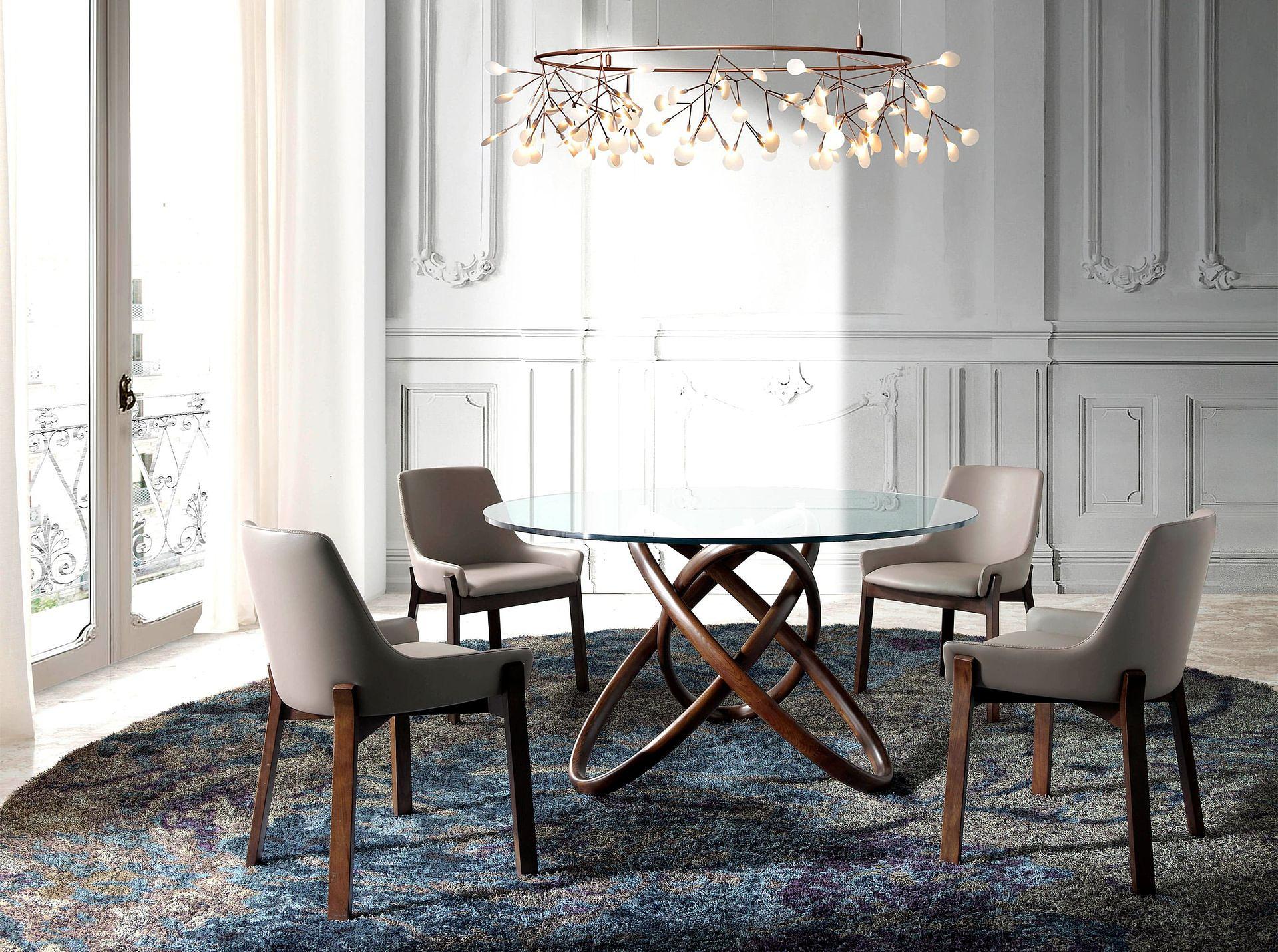 Round dining table walnut wood glass Ø 130cm 7