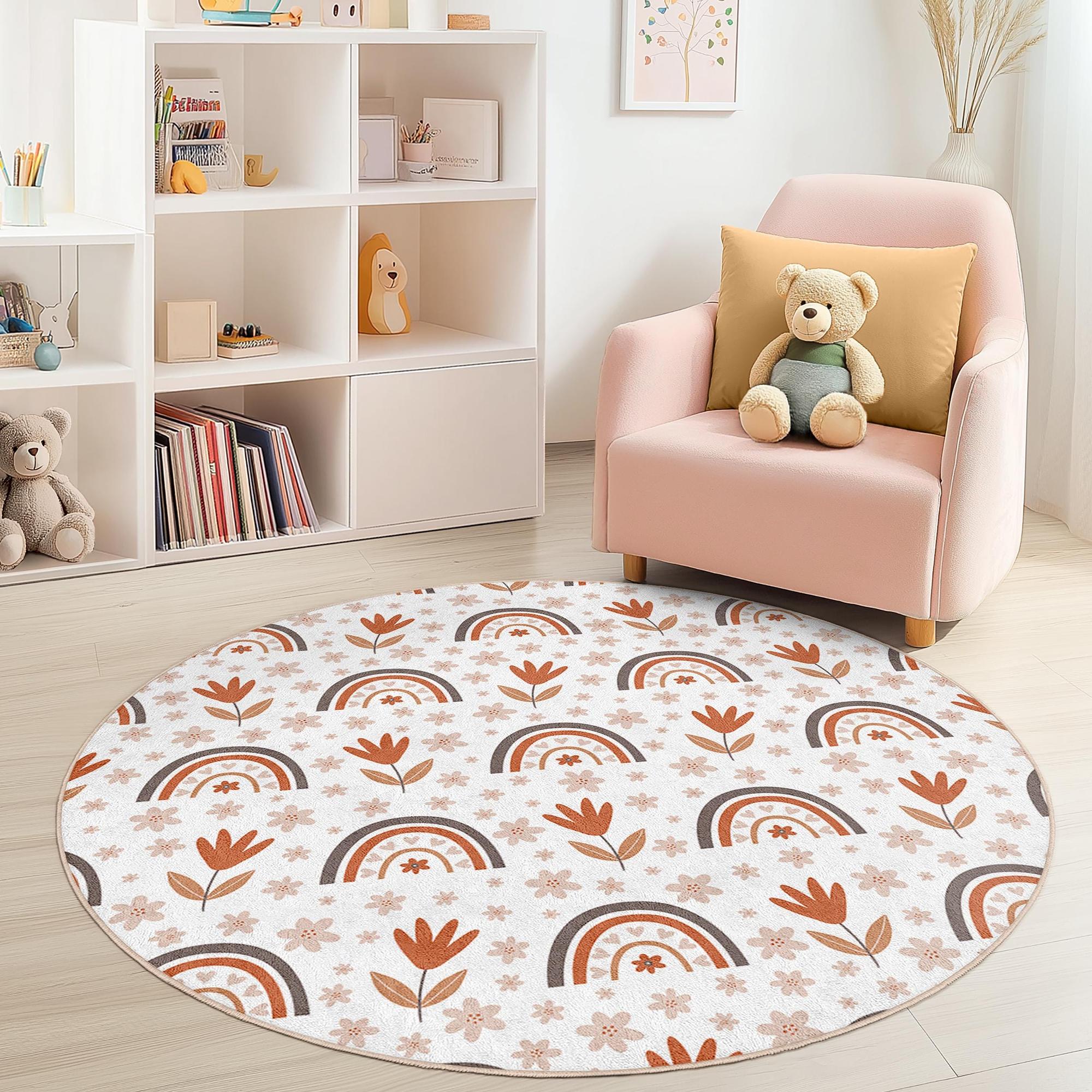 Regenbogen-Blumen Kinderteppich Mehrfarbig Ø150cm 0
