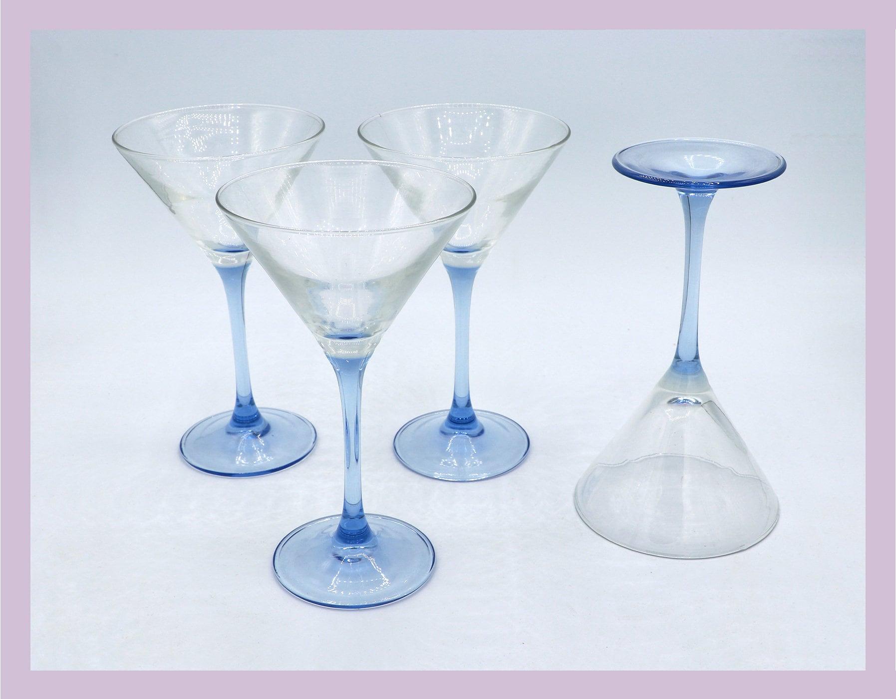 4x Vintage Martiniglas Hellblau 1980er Jahre 1