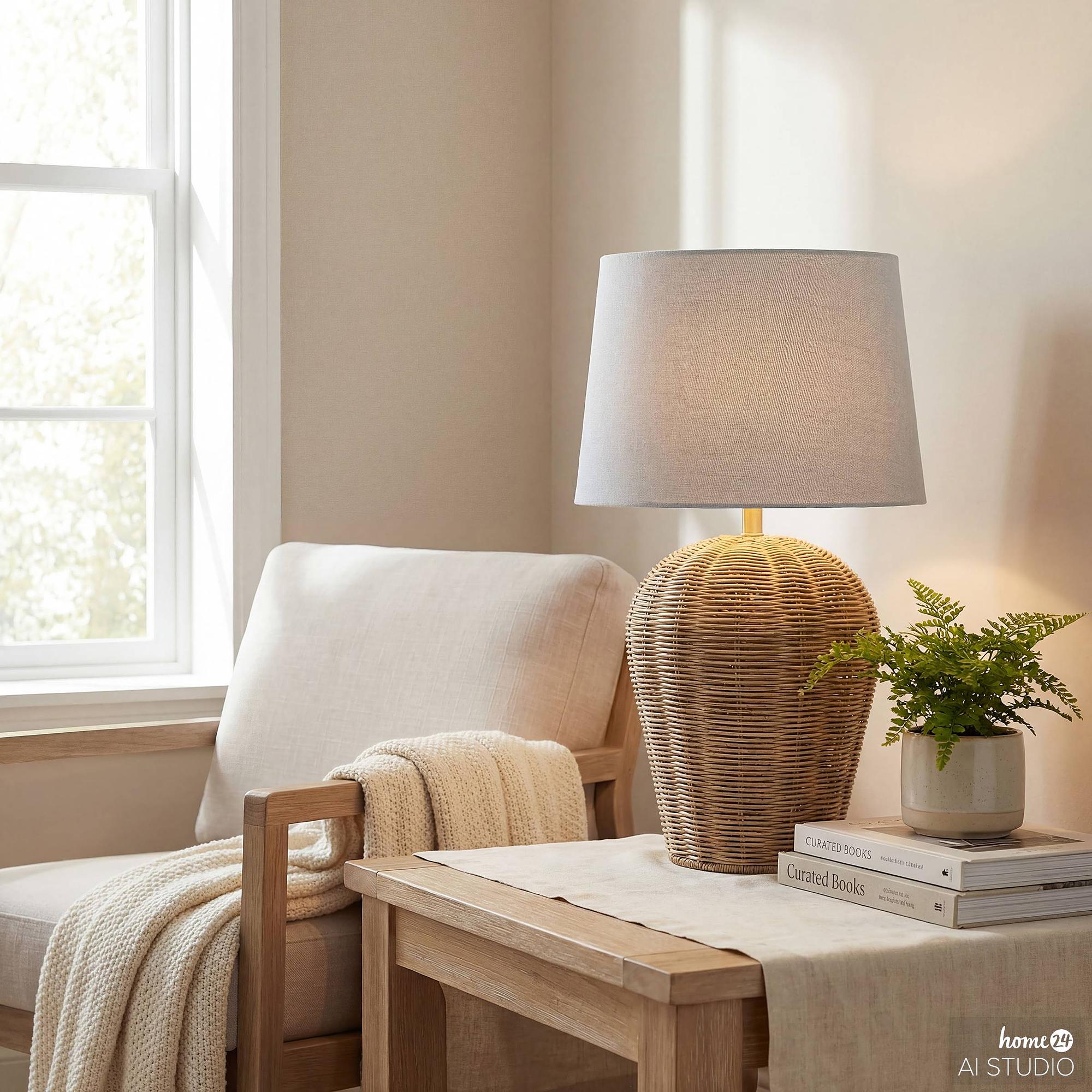 Basra Tischleuchte 1-flammig Leinen Rattan 3