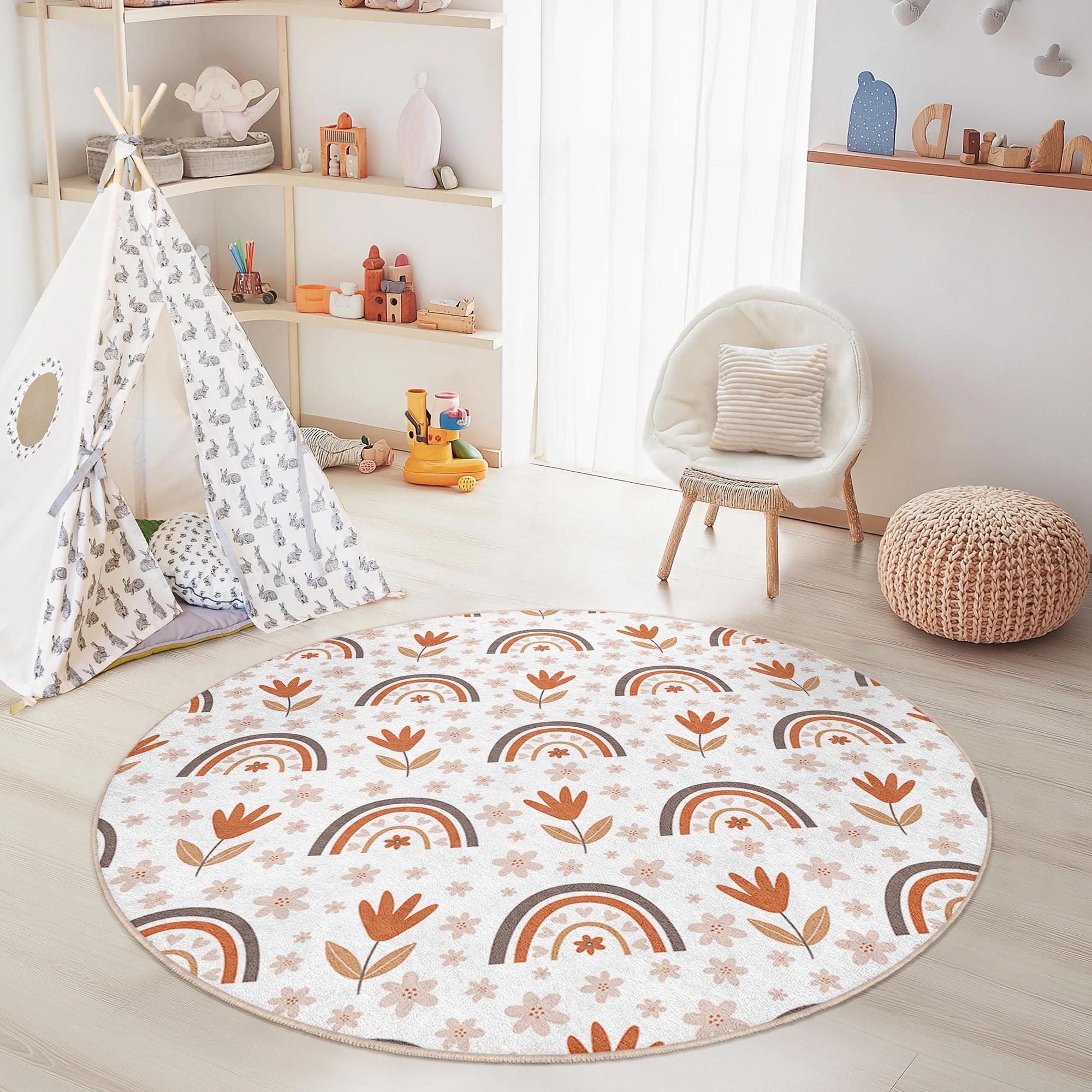 Tappeto per bambini fiori arcobaleno multicolore Ø150cm 2