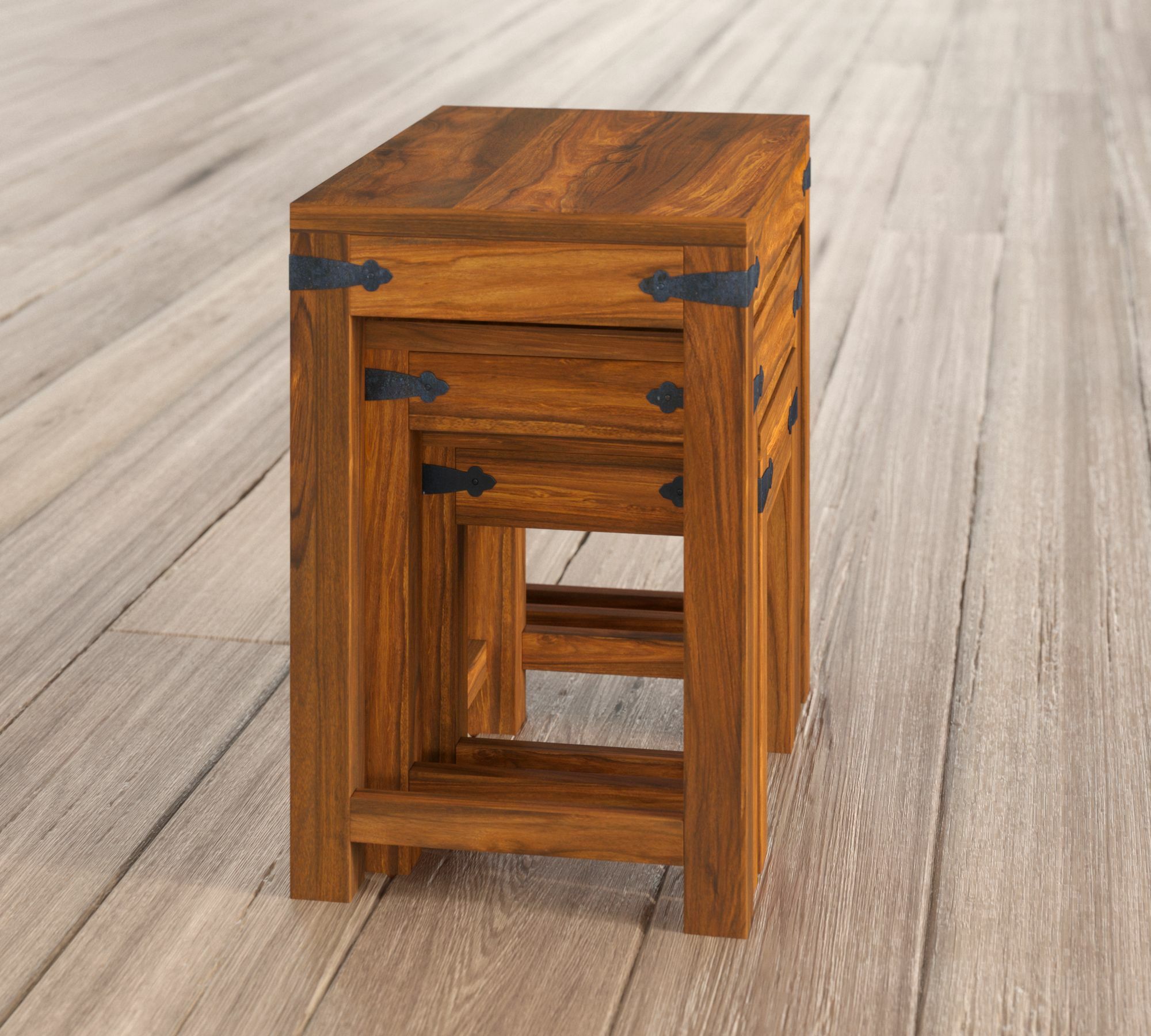 Handgefertigte Nesting Tische 3-Teilig Massivholz 2