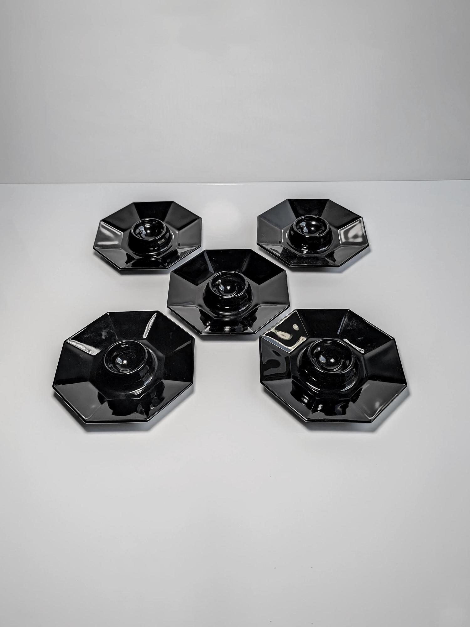 5x Octime Eierbecher Schwarz Glas 1980er Jahre 2
