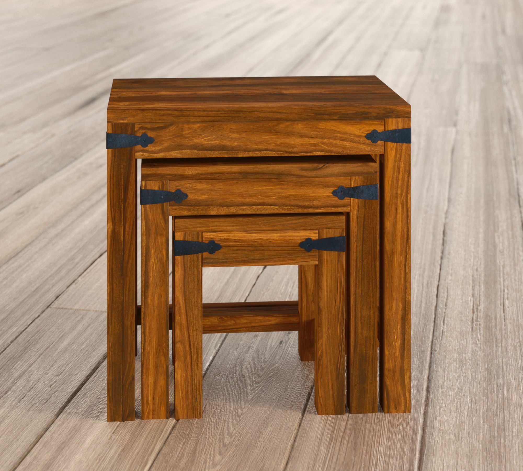 Handgefertigte Nesting Tische 3-Teilig Massivholz 3