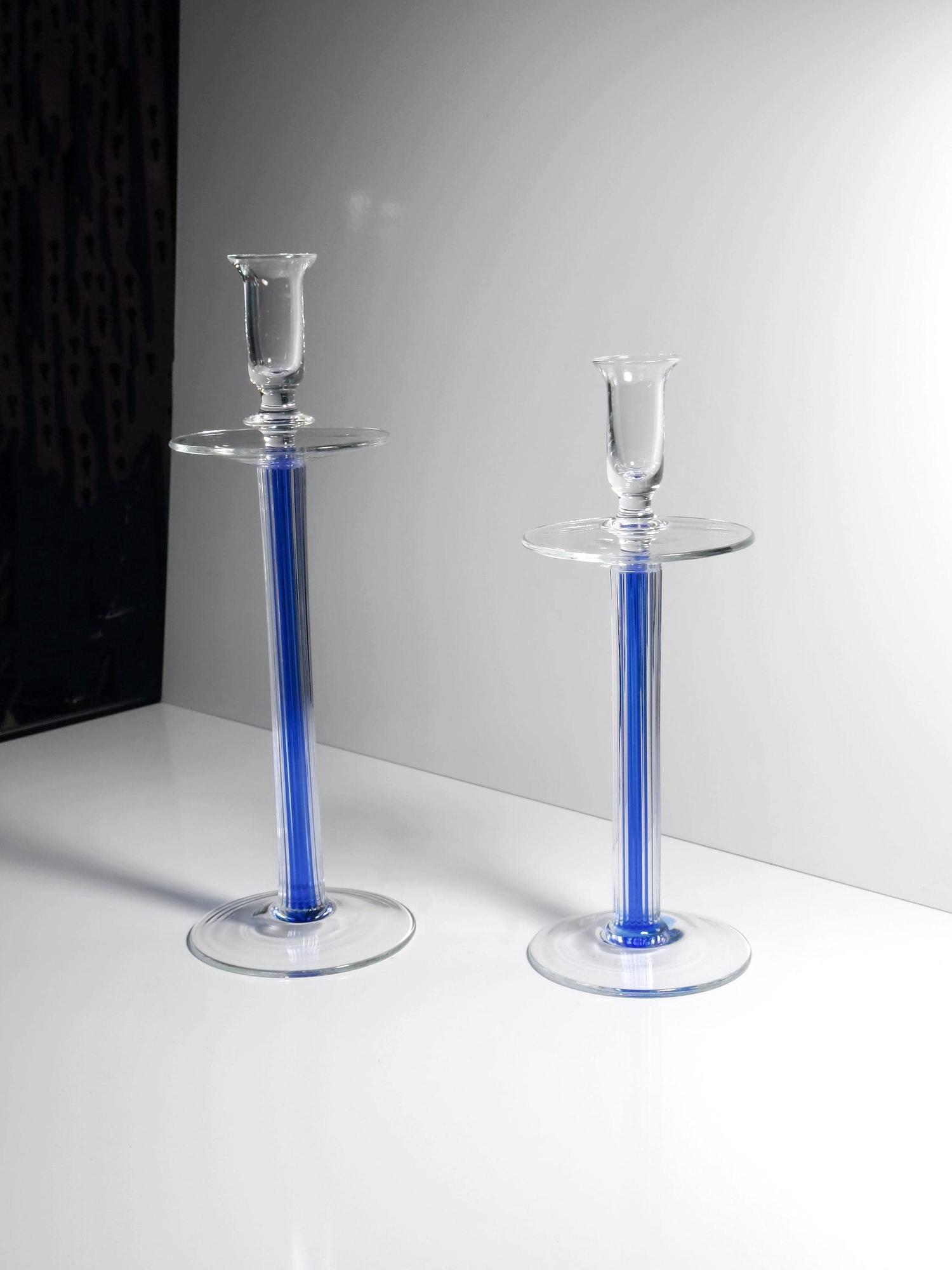 2x Vintage Kerzenständer Glas 80er Jahre 3