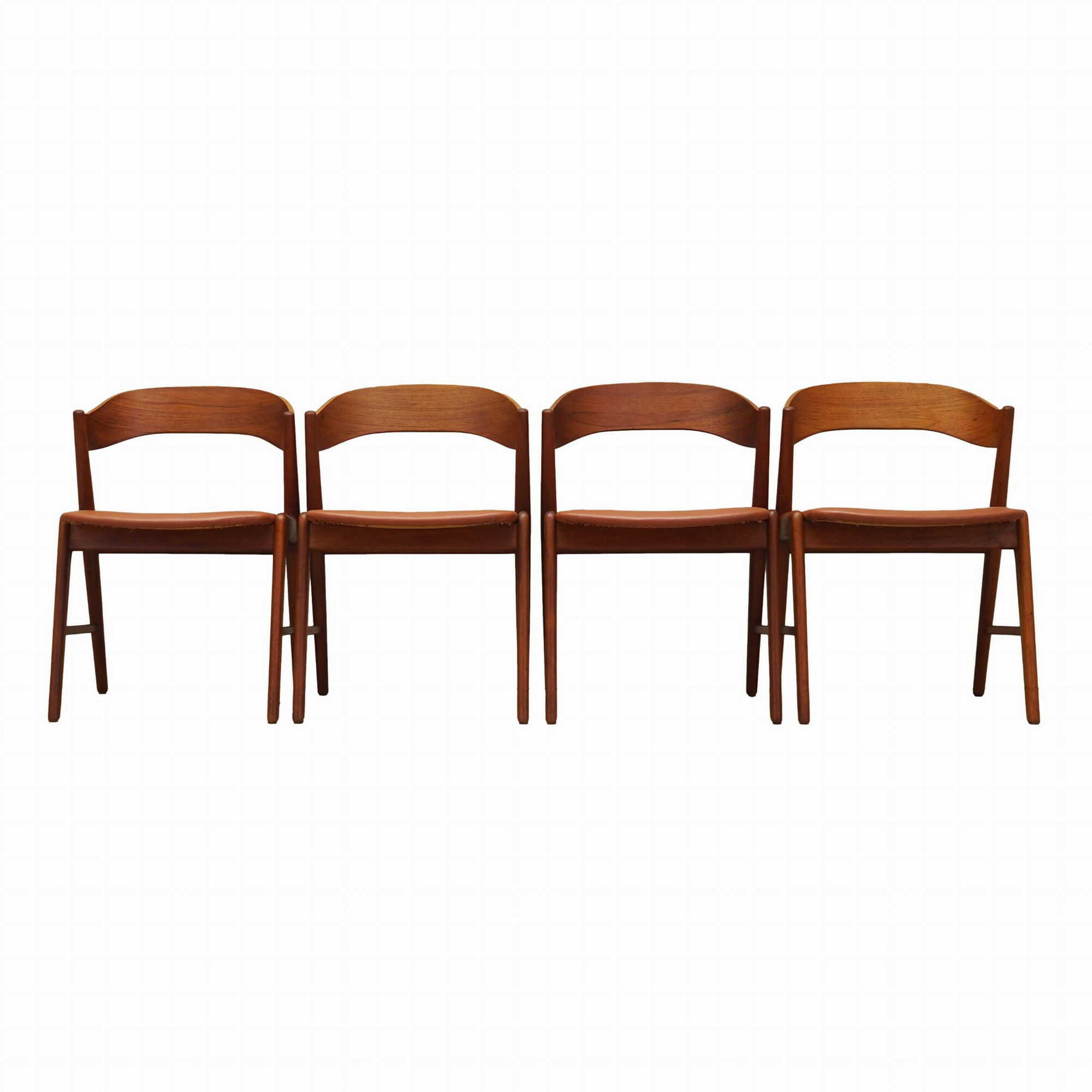 4x Chair Teak Wood Faux Leather Beige 1970s 0