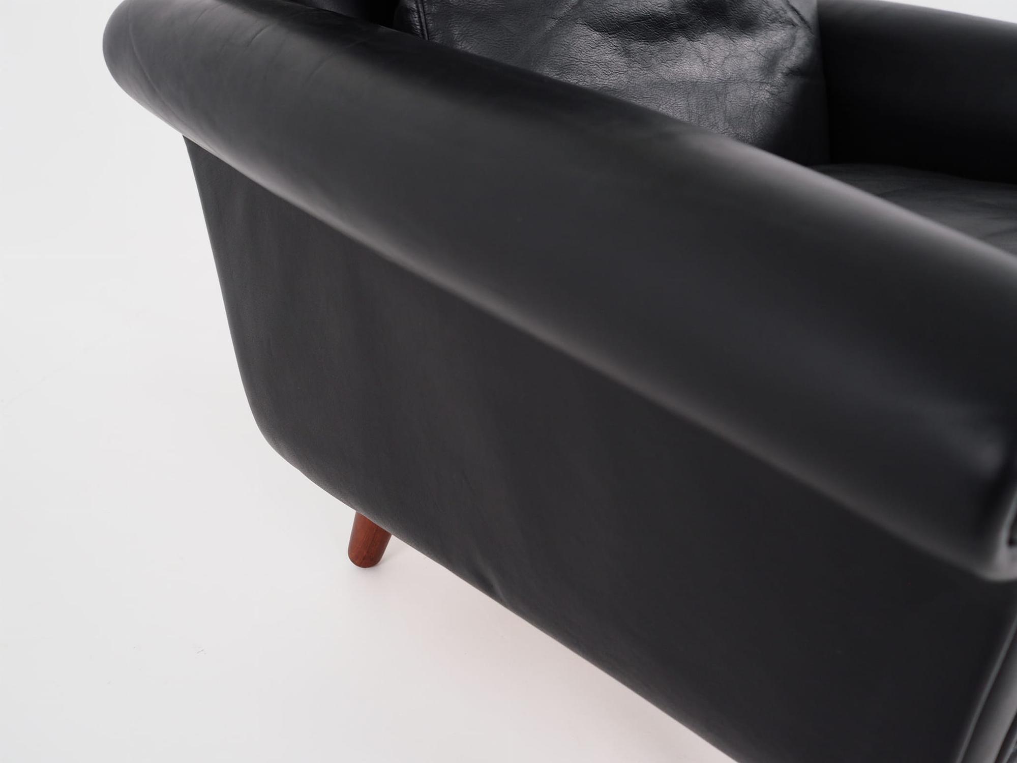 Vintage armchair, natural leather, wood, black, 1970s 12