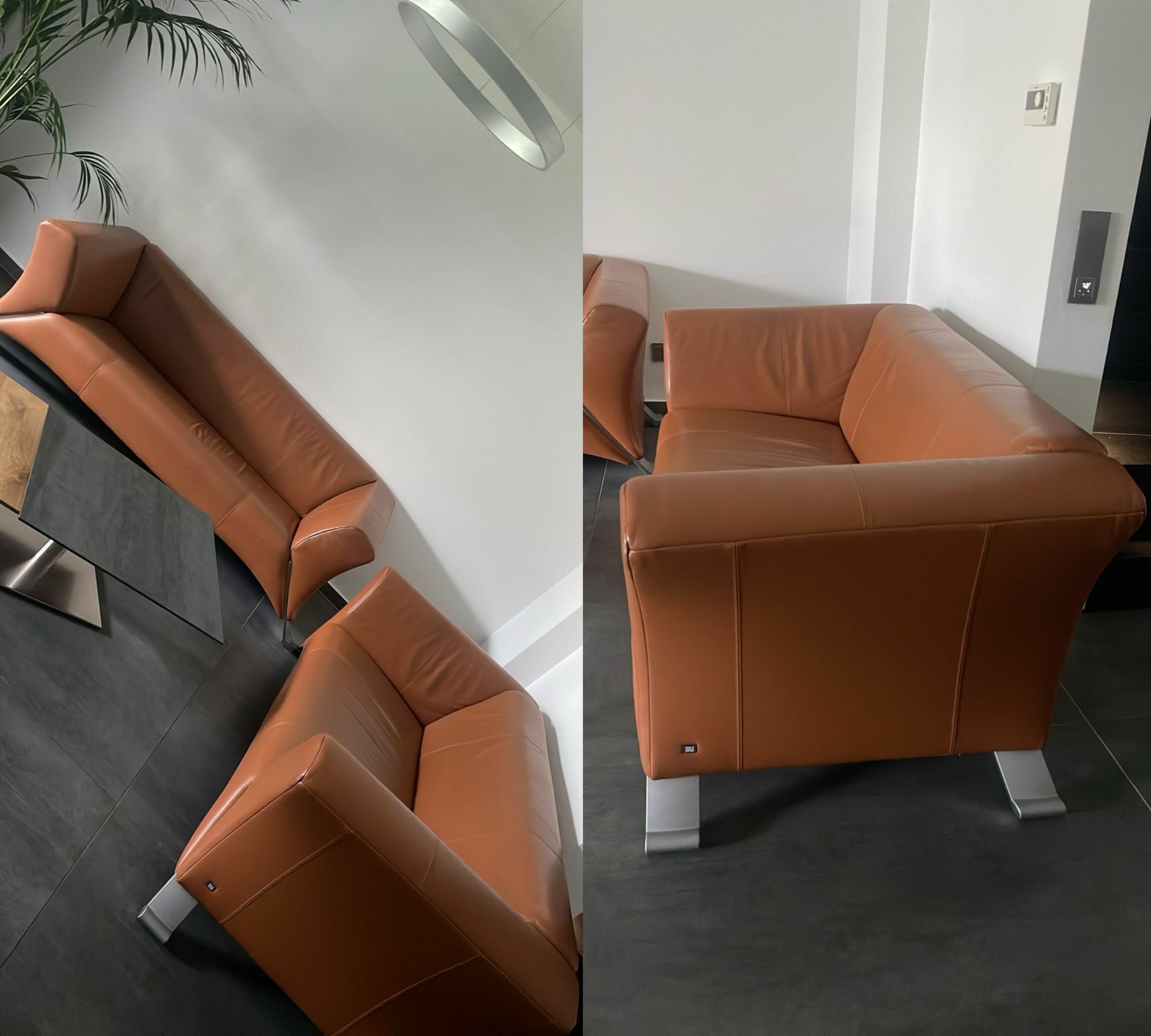 2x Sofa Leder Aluminium Orange 5