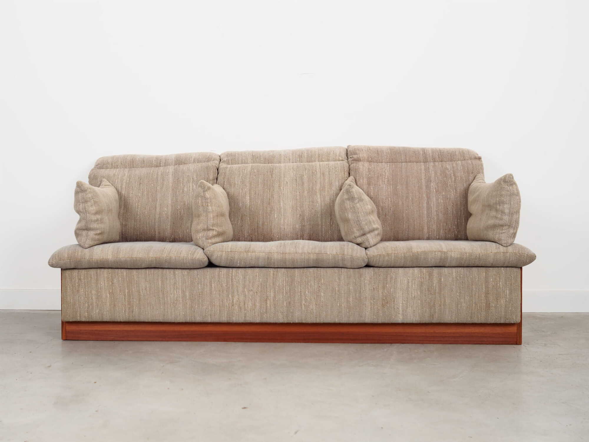 Vintage Sofa 3-Seater Teak Wood Textile Grey 1970s 1
